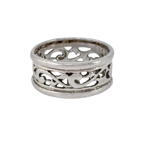 Filigree Eternity Band | Openwork Design | Vintage Sterling Silver 925 Size 6.5 - Picture 4 of 9
